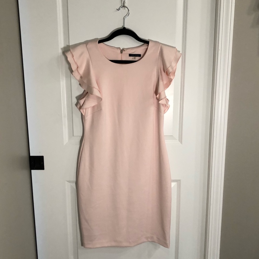 Tommy Hilfiger Scuba Sheath Dress with Flutter Sleeves. Size 10. Blush pink